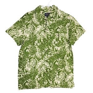 Pendleton Wayside Knit Shirt Button Up Tropical Print Olive Green Small